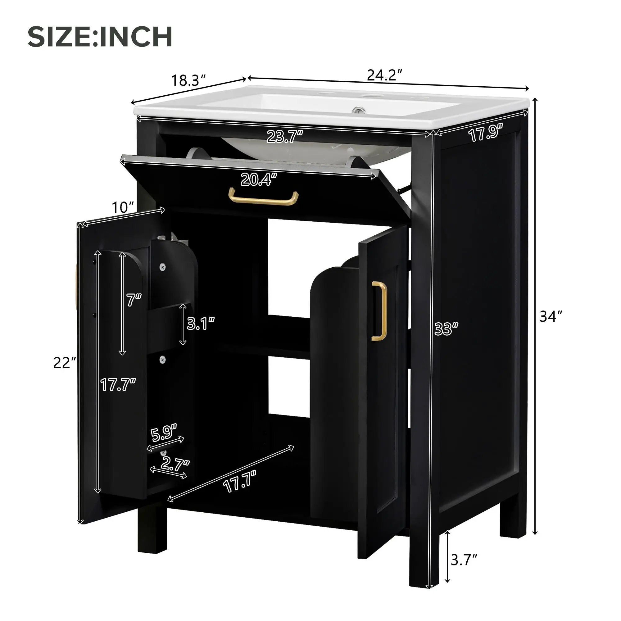 Bathroom Vanity Combo With Ceramic Sink, Luxurious Space-Saving Vanity, 2 Soft Close Doors by HouseOfZazla