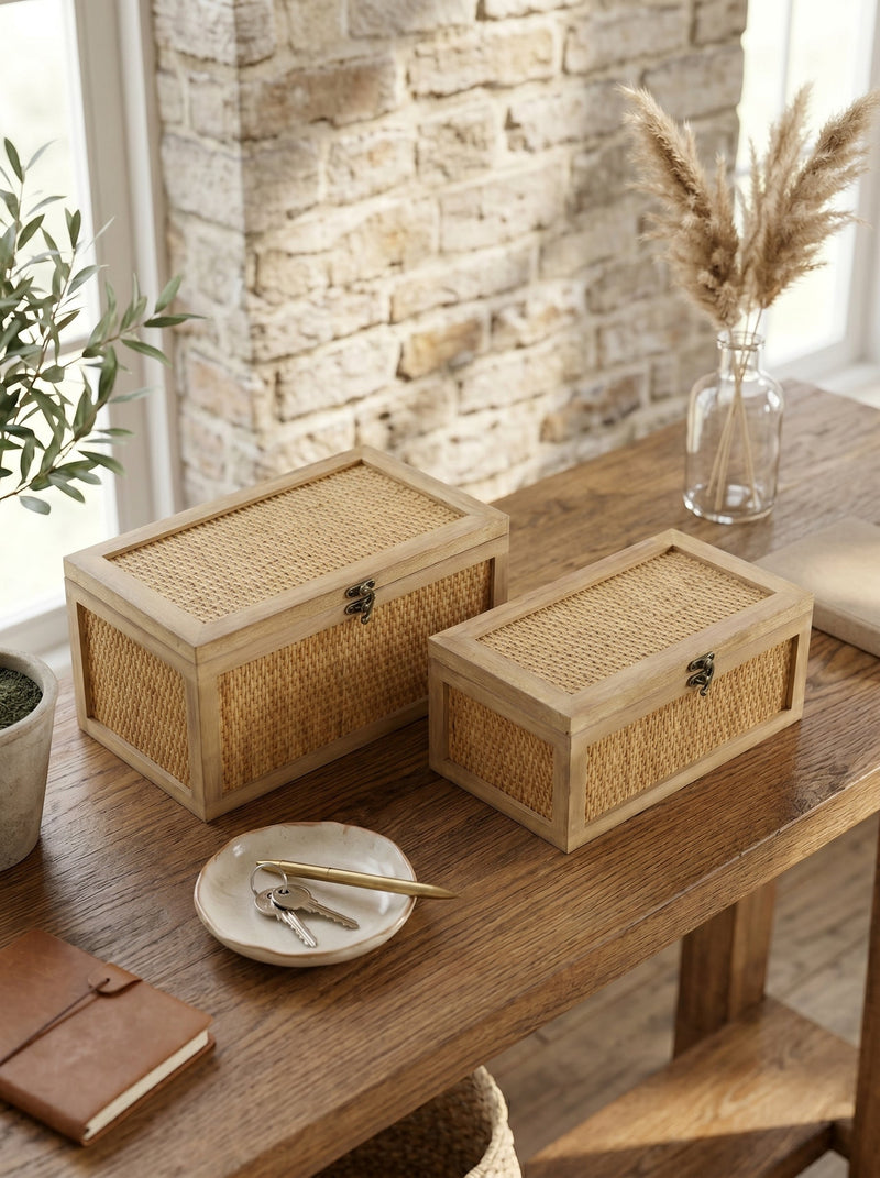 Set of 2 Woven Rattan Decorative Boxes, photo 5 of 8