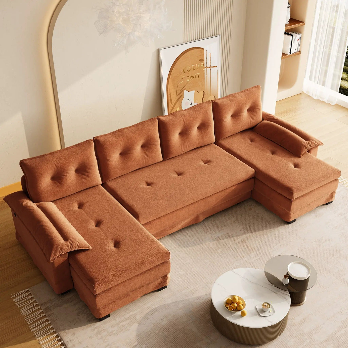 U-Shaped Sleeper Sofa With Pull Out Bed, Removable Armrests & USB Ports For Living Room by HouseOfZazla