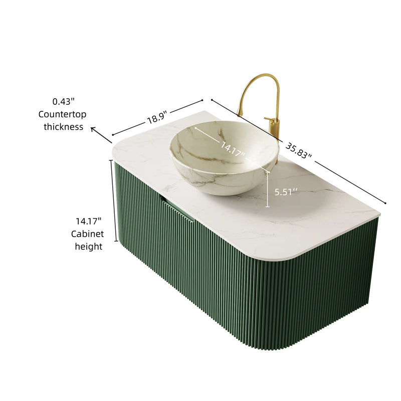 DINA 36" Bathroom Vanity & Sink, Floating Curved Edges by HouseOfZazla