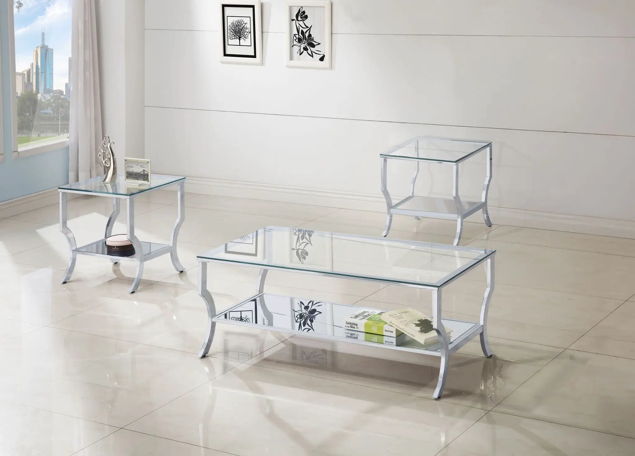 Saide 3-piece Glass Top Coffee and End Table Set Chrome by Unique Piece Furniture