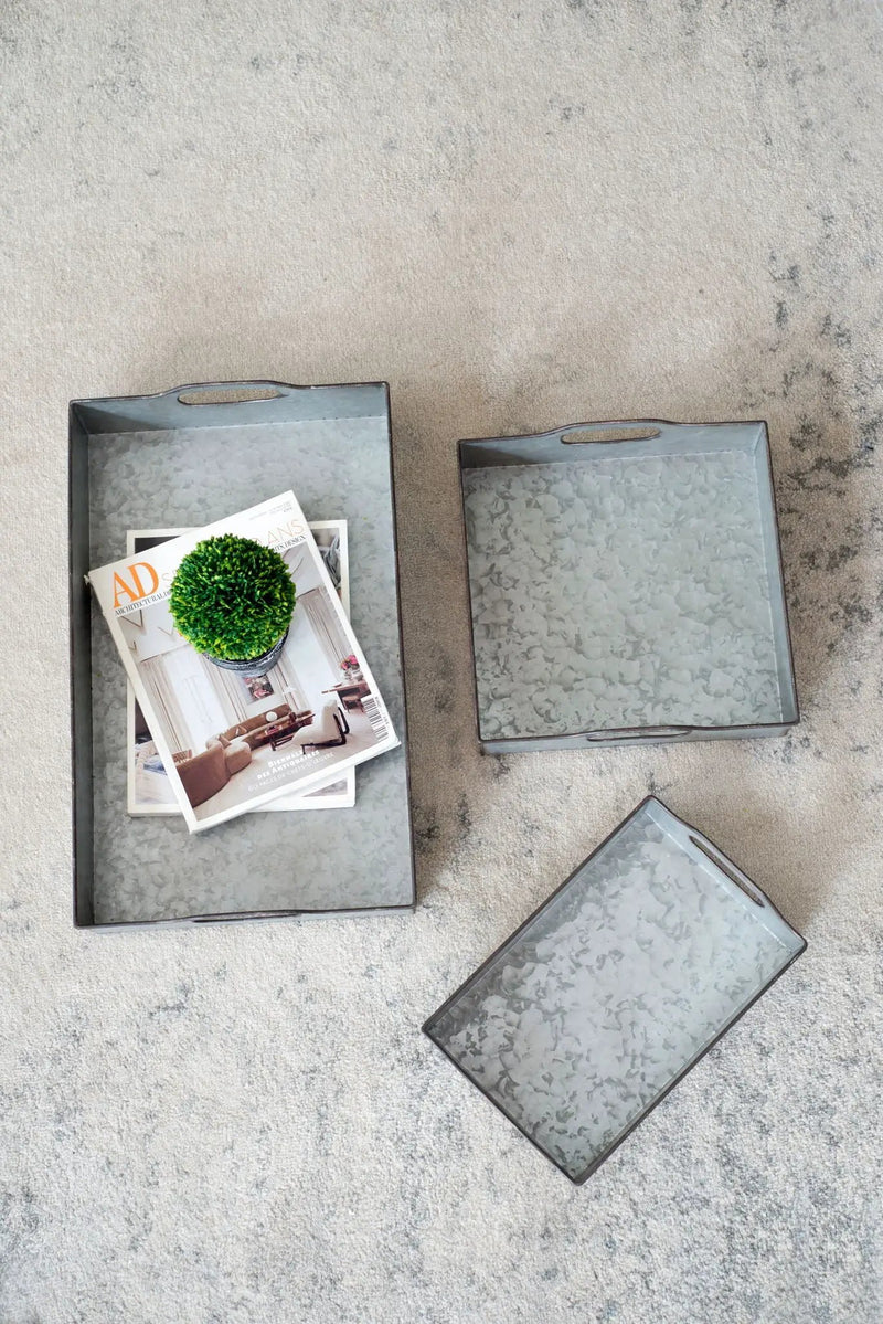 Decorative Galvanized Nesting Trays (Set of 3) - Gray by HouseOfZazla
