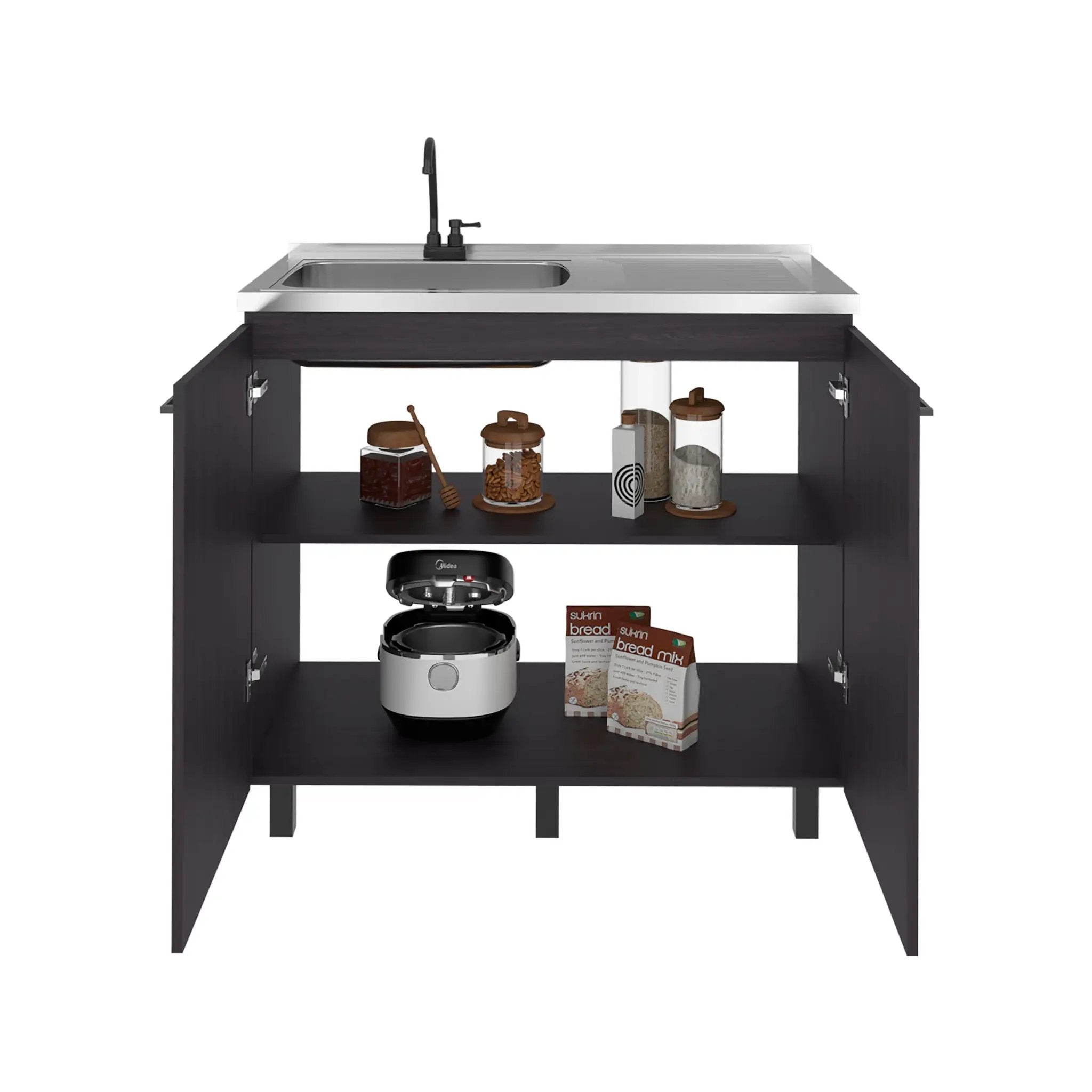Alatna Freestanding Utility Base Cabinet with Stainless Steel Countertop and Faucet by HouseOfZazla