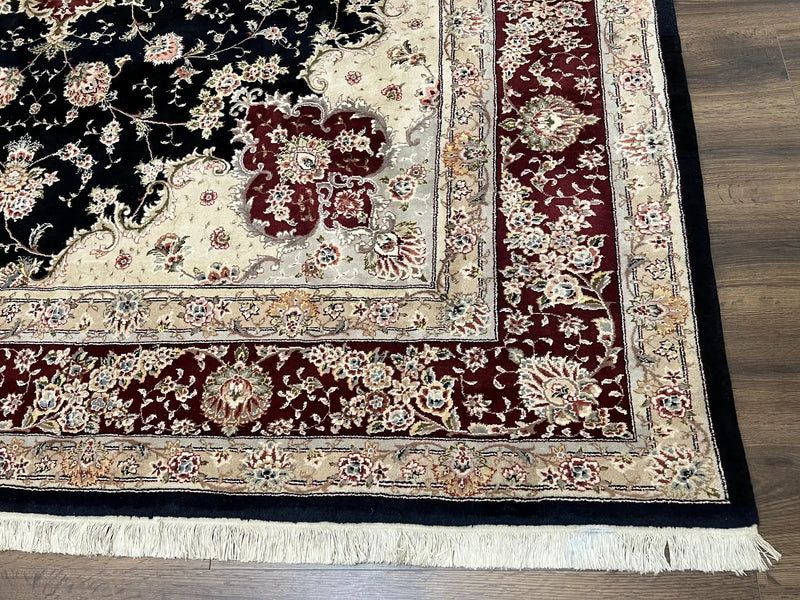 Pak Persian Rug 8.8 x 10.6, Floral Medallion, Wool and Silk Hand Knotted Fine Oriental Carpet, Elegant Rug, Black Gray Burgundy, Room Sized by Jewel Rugs