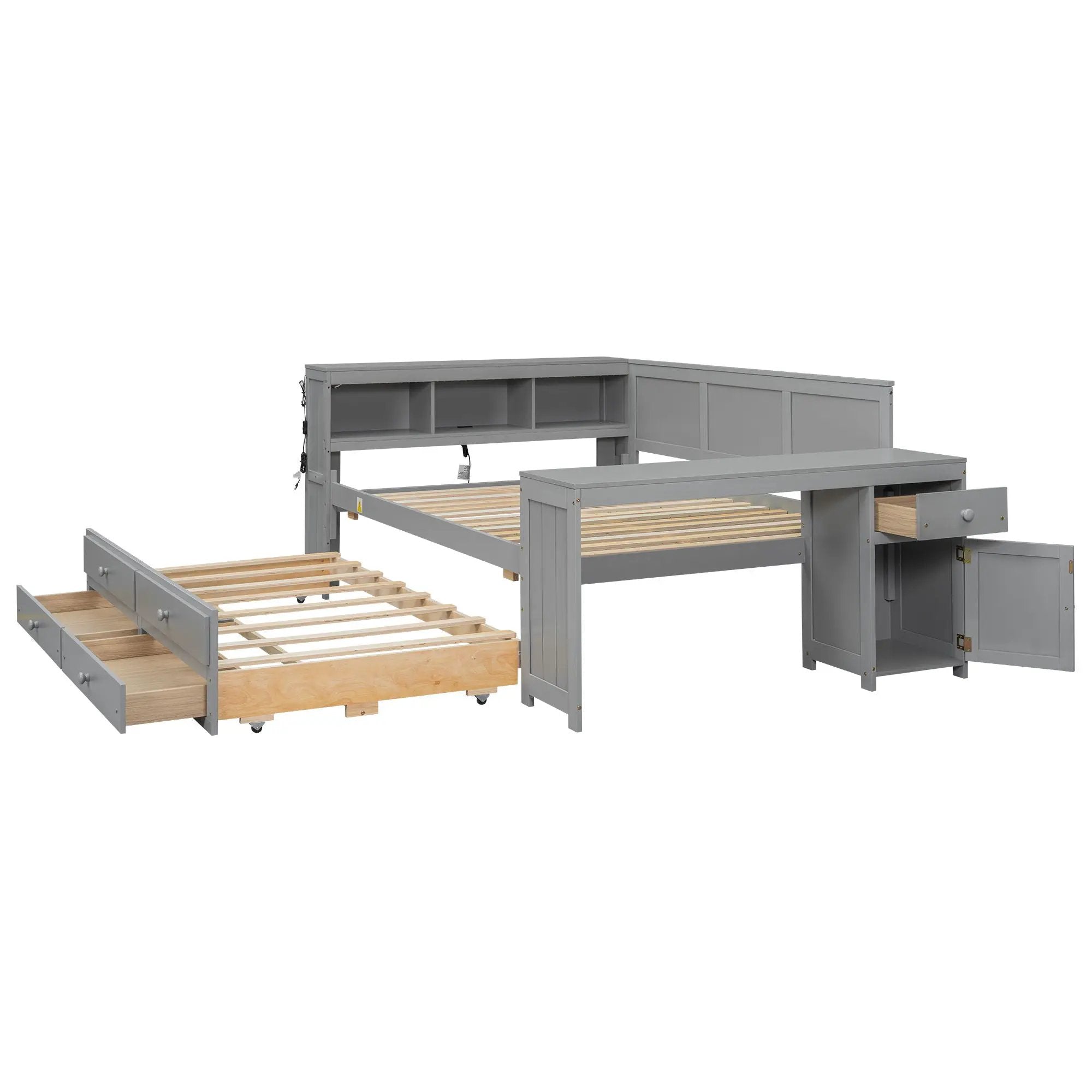 Daybed With Storage Shelves, Drawers, Trundle, Charging Station, LED Light, Desk And Cabinet by Unique Piece Furniture