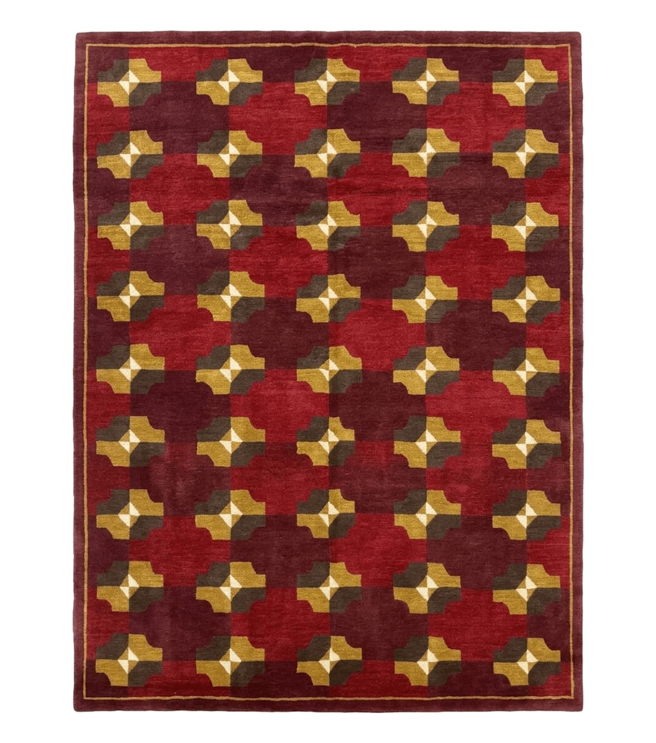 Modern Tibetan Rug 5 x 6.8, Wool, Red, Allover Pattern, Nepali Rug, Abstract Rug, Handmade Area Rug by Jewel Rugs