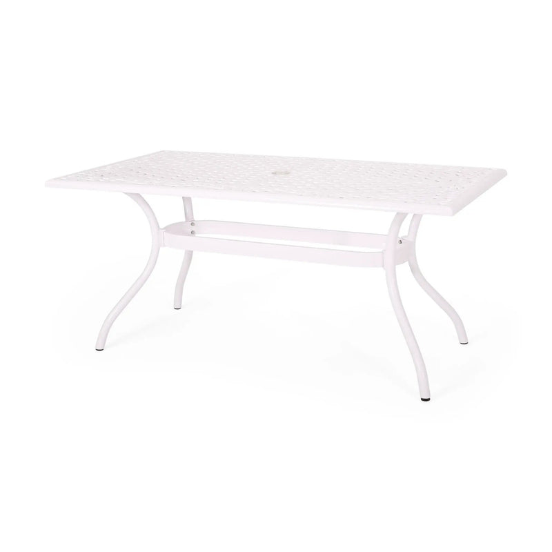 Celestine Outdoor Cast Aluminum Dining Table with Floral Lattice Design and Umbrella Holder by HouseOfZazla