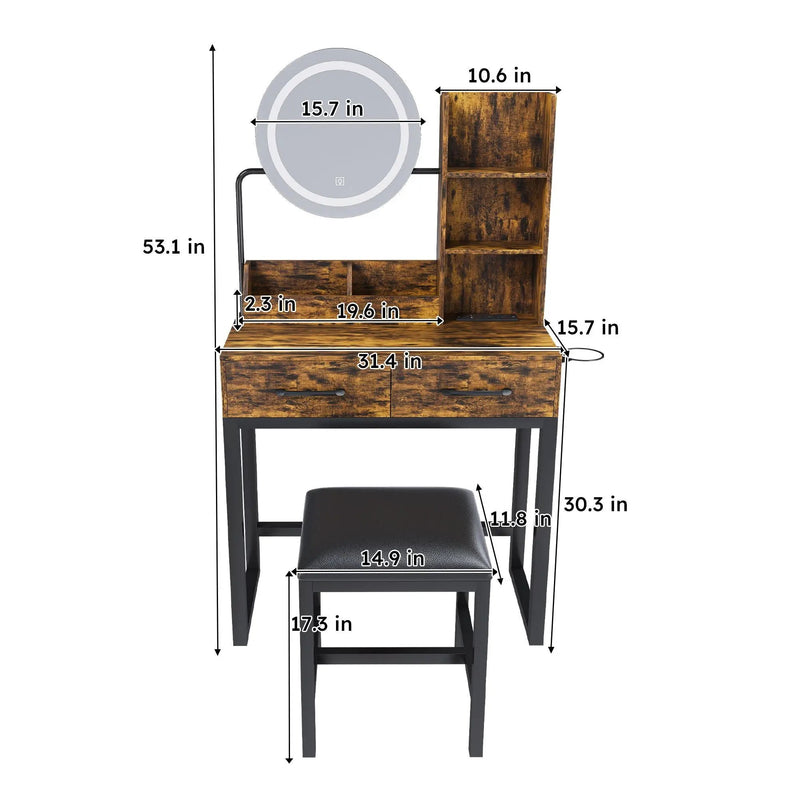 Makeup Vanity Table With LED Lights, 3 Color Options, Power Outlet by HouseOfZazla