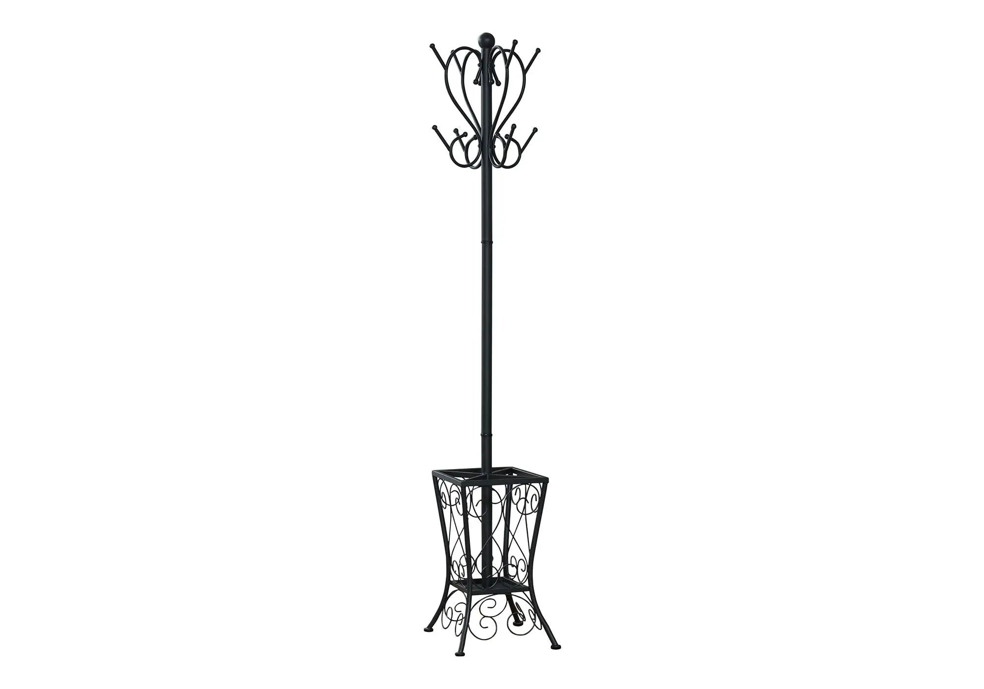 Coat Rack, Hall Tree, Free Standing, 8 Hooks, Entryway, Umbrella Holder, Transitional - Black by HouseOfZazla