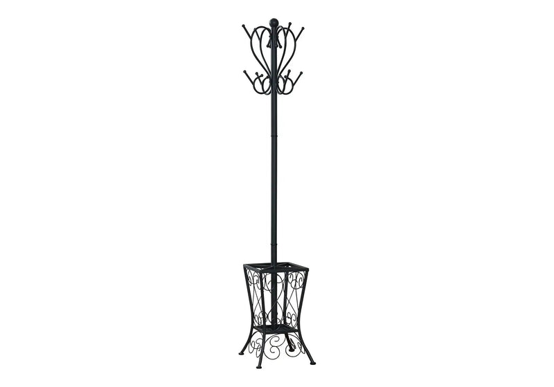 Coat Rack, Hall Tree, Free Standing, 8 Hooks, Entryway, Umbrella Holder, Transitional - Black by HouseOfZazla
