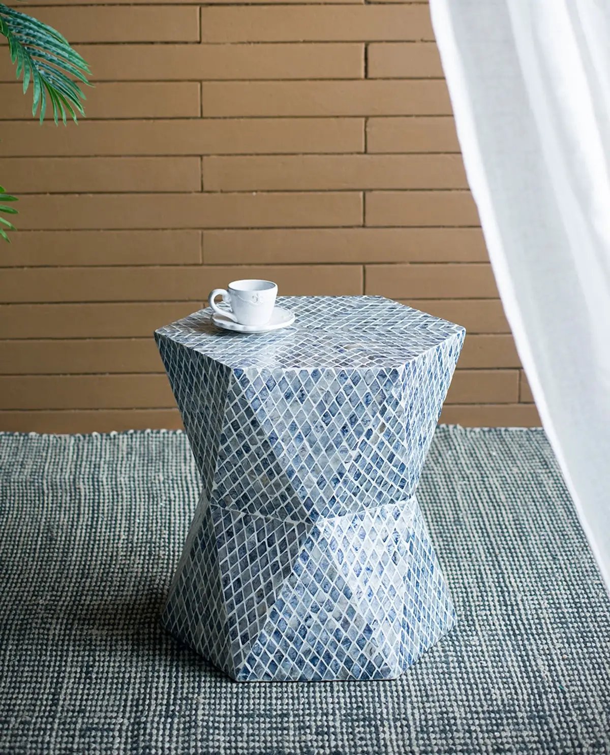 19x19x20" Tapered Blue Garden Capiz Stool, Accent Side Table by HouseOfZazla