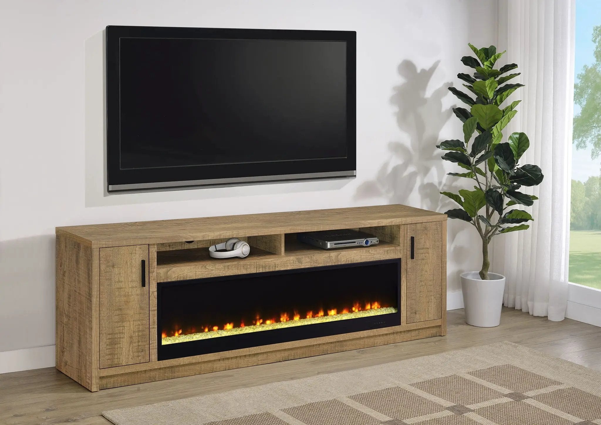 Eddy 79-inch 2-door TV Stand Fireplace Media Console Mango by Unique Piece Furniture