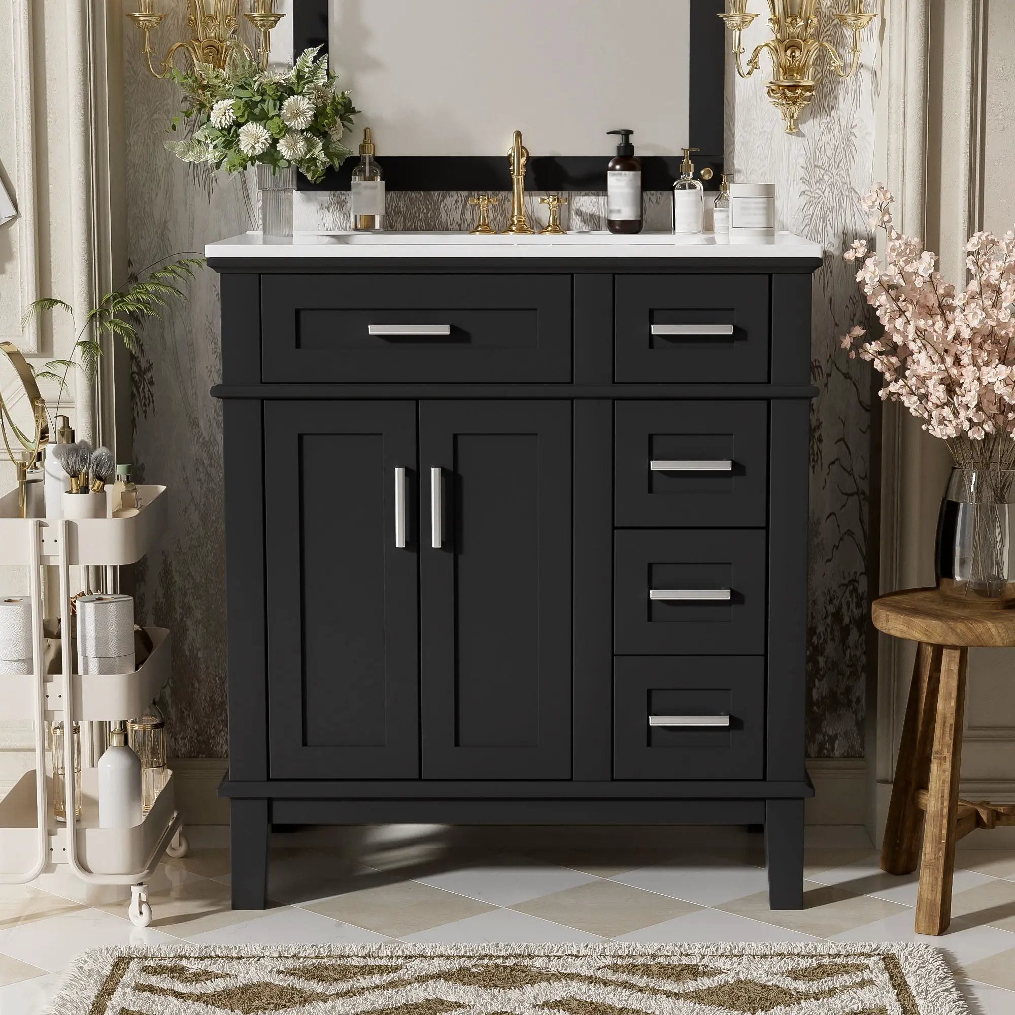 Modern Bathroom Vanity With Sink, Storage Cabinet, Soft Close Doors, Deep & Standard Drawers by Unique Piece Furniture