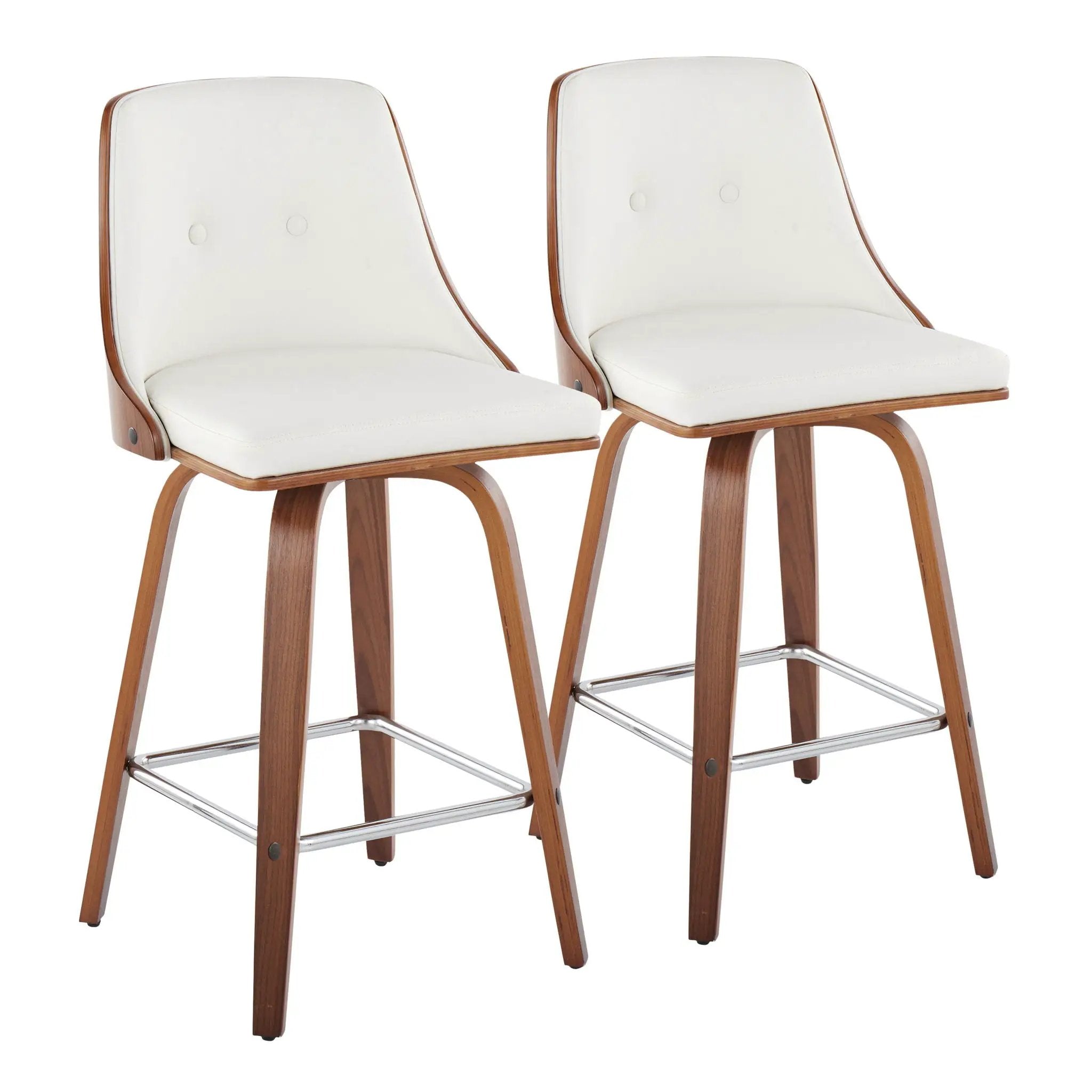 Gianna - Mid Century Modern Fixed Height Counter Stool With Swivel With Square Footrest (Set of 2) by HouseOfZazla