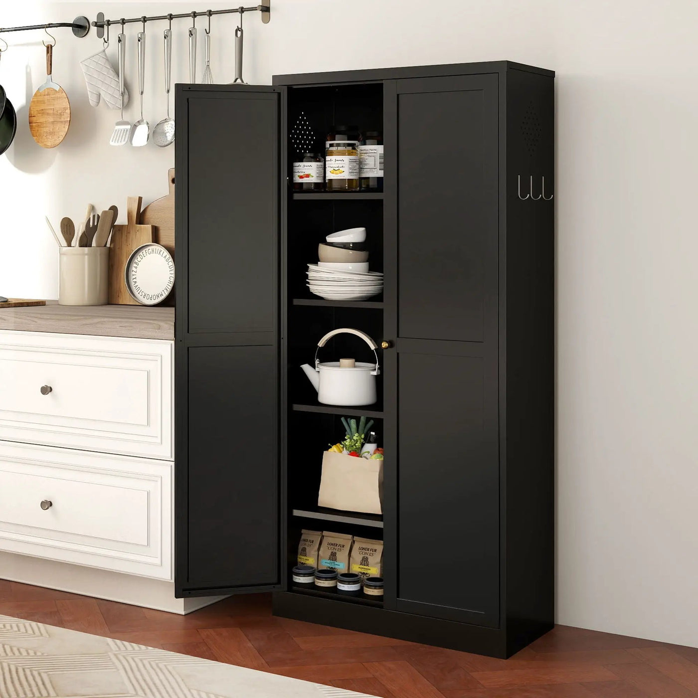 Kitchen Pantry Cabinet With 4 Adjustable Shelves, Heavy Duty Freestanding Organizer by HouseOfZazla