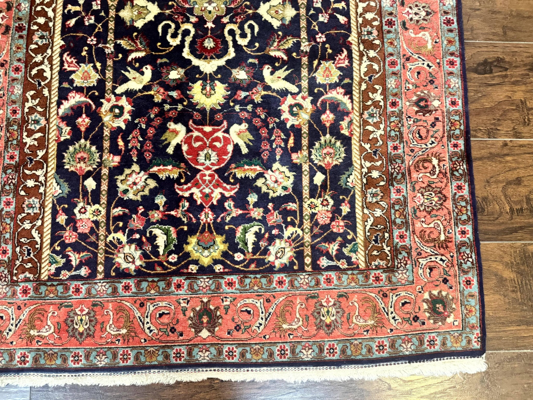 Persian Tabriz Rug 3x4, Navy Blue, Birds, Floral, Prayer Rug, Handmade Wool Rug, Finely Hand Knotted 325 KPSI by Jewel Rugs