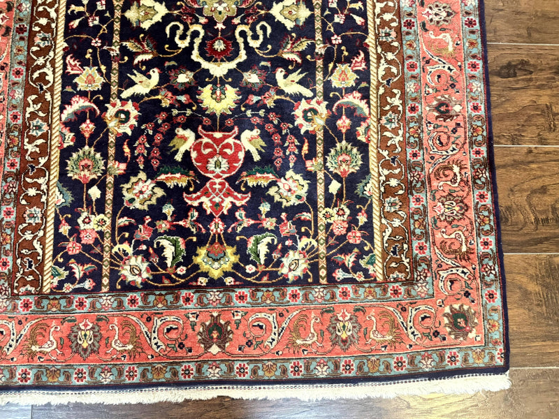 Persian Tabriz Rug 3x4, Navy Blue, Birds, Floral, Prayer Rug, Handmade Wool Rug, Finely Hand Knotted 325 KPSI by Jewel Rugs
