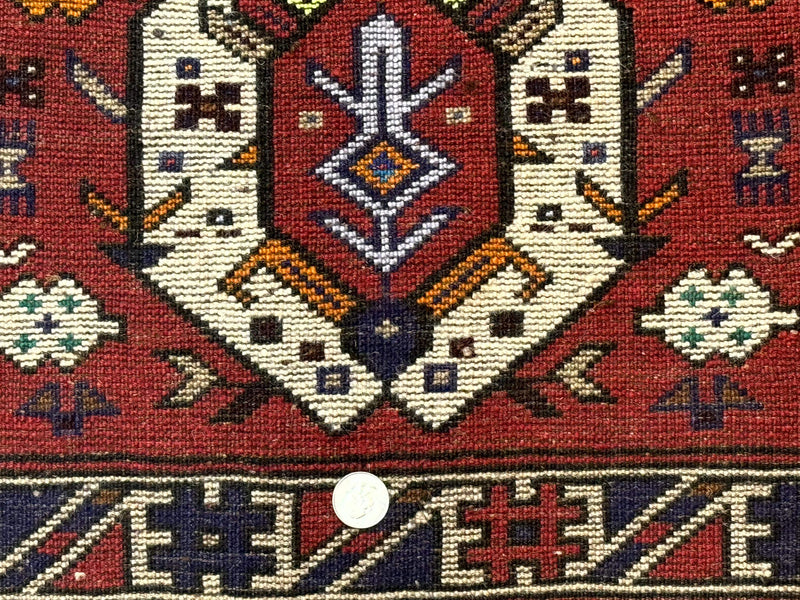 Small Persian Tribal Rug, Red and Ivory, Baluch Rug by Jewel Rugs