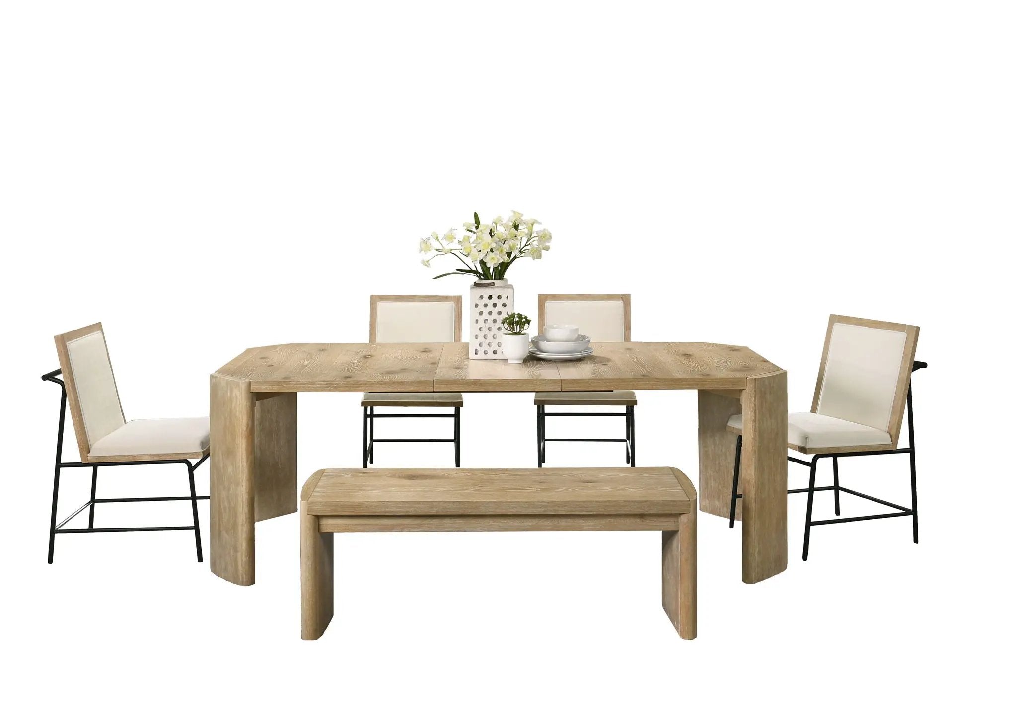 Magnus - 6 Piece Extendable Rectangular Dining Table Set With Dining Bench - Oak by Unique Piece Furniture