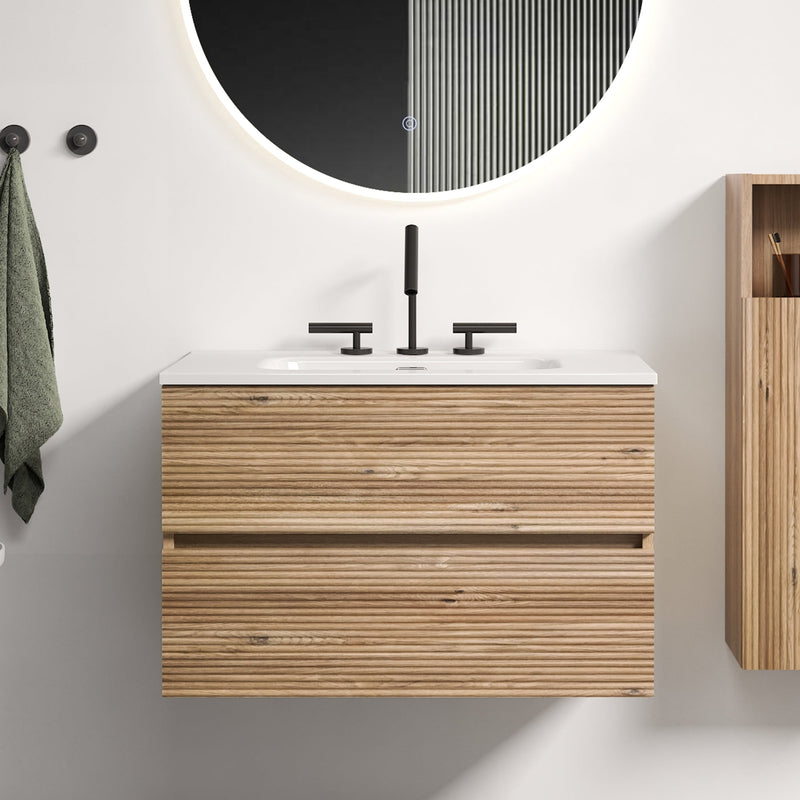 Gloria 30" Wall Mounted Rough Oak Bathroom Vanity by HouseOfZazla