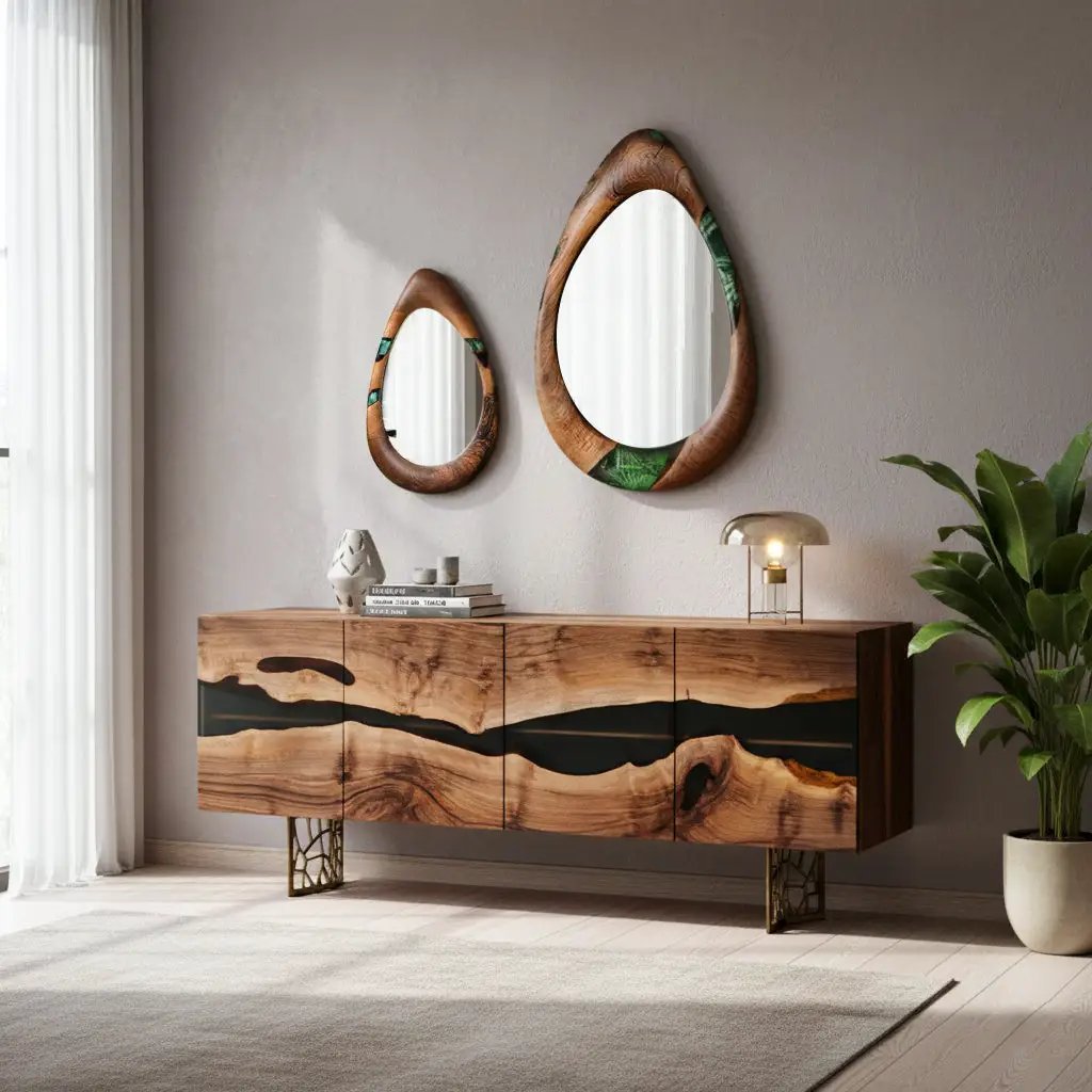 Epoxy-Resin and Walnut, Unique Mirrors by Gizz