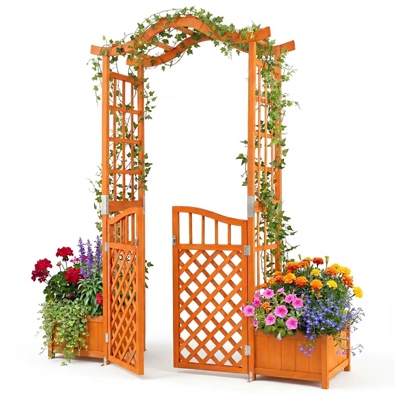 Garden Arbor with Gate and 2 Planter Boxes, 83" Yellow by DirectDeals
