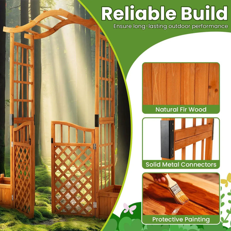 Garden Arbor with Gate and 2 Planter Boxes, 83" Yellow by DirectDeals