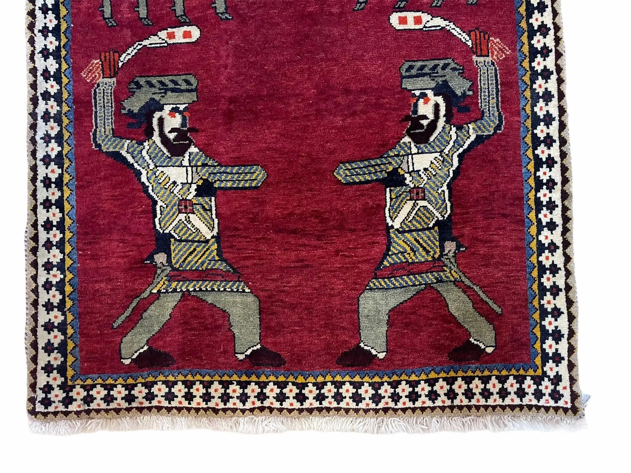 3 X 6 Handmade Wool Rug Tribal Balouch Warriors Deer Animal Pictorial Red Swords by Jewel Rugs