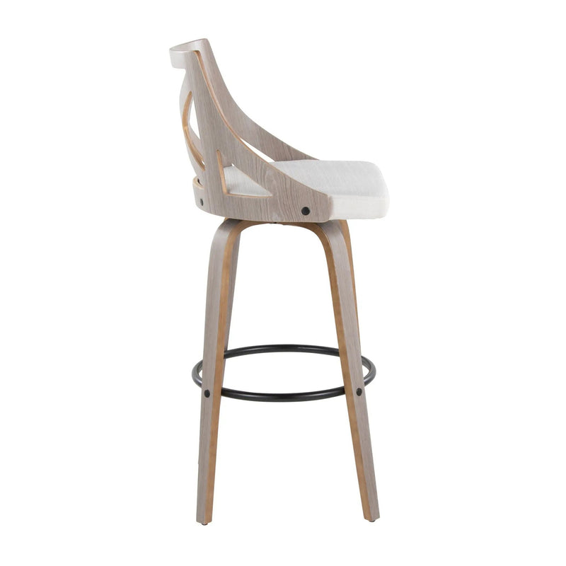 Charlotte - Farmhouse Fixed Height Barstool With Swivel & Round Footrest (Set of 2) - Light Gray / Cream by HouseOfZazla