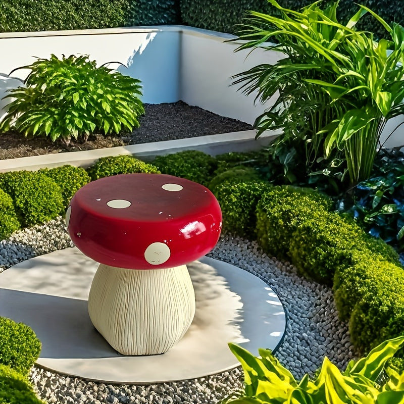 13.8" Oversized Mushroom Statue Stool with Forest Base by HouseOfZazla