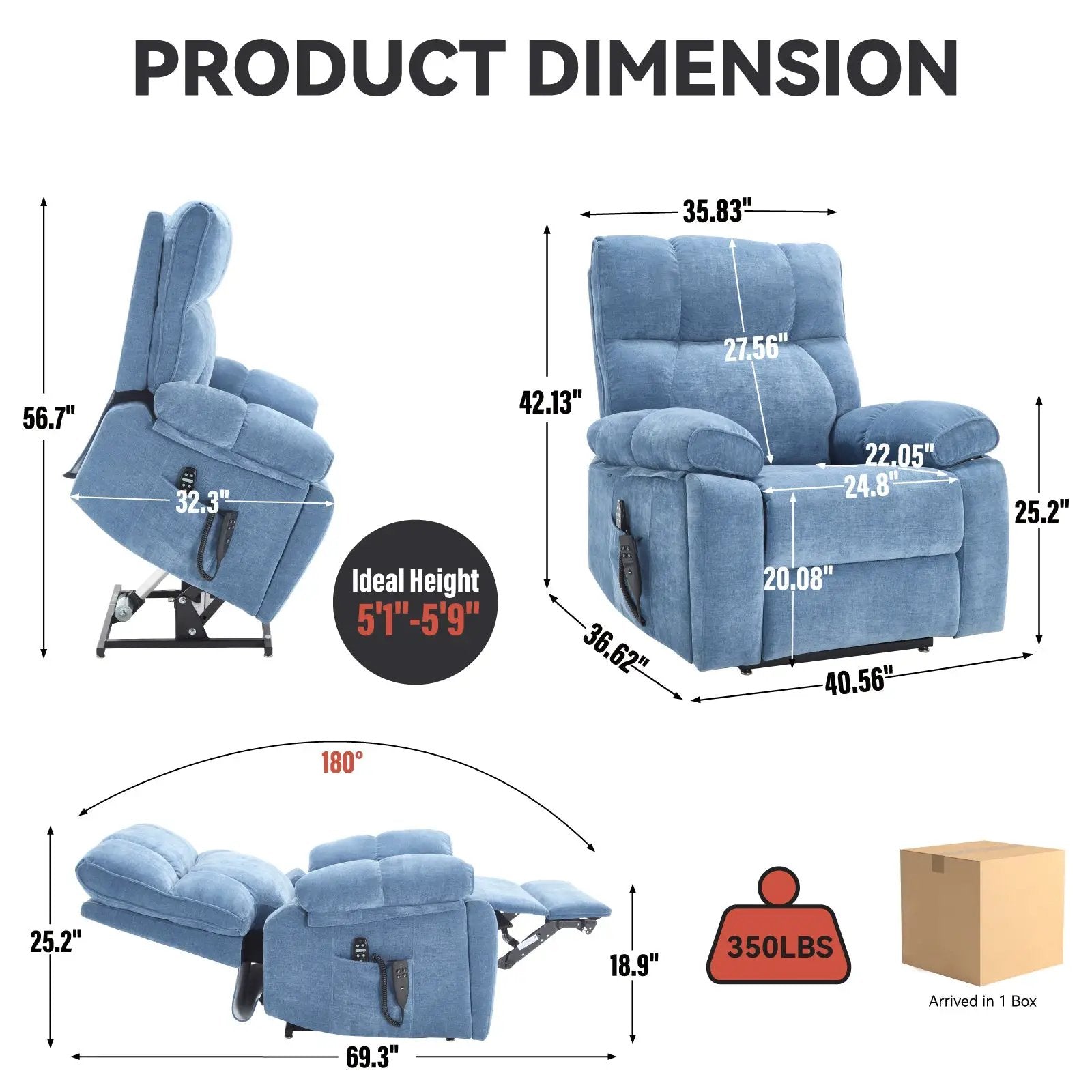 Blue Heat Massage Dual Motor Lift Recliner Chair by HouseOfZazla