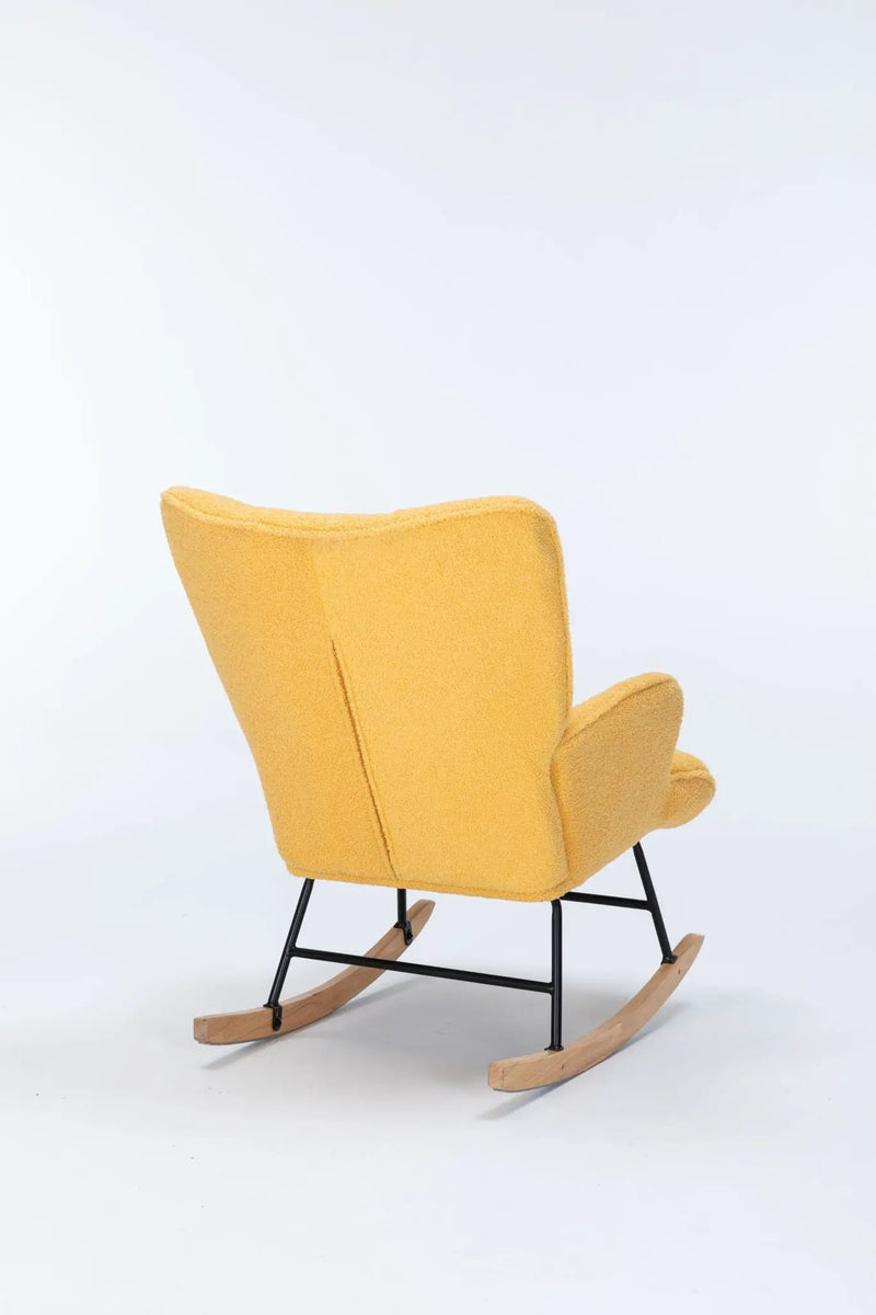 Rocking Chair Nursery, Teddy Upholstered Glider Rocker With High Backrest, Reading Chair Modern Rocking Accent Chairs Glider Recliner For Living Room - Yellow by Unique Piece Furniture