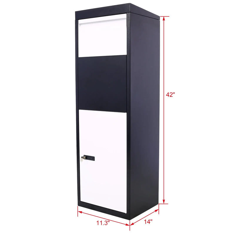 Package Delivery Box, Galvanized Steel Parcel Mailbox With Code Lock & Mounting Hardware, For Outdoor Porch, Curbside - White / Black by HouseOfZazla
