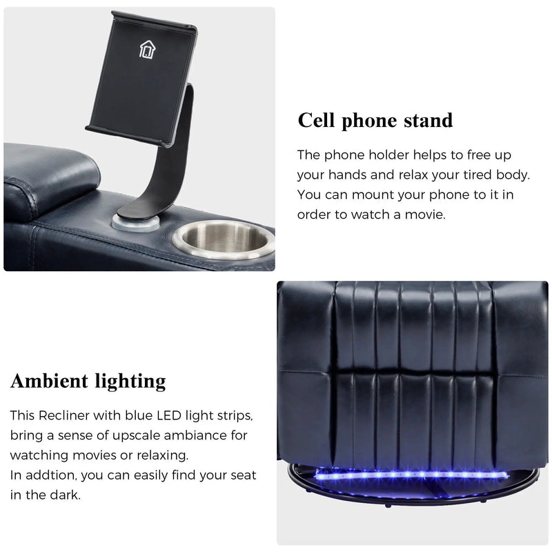 270° Power Swivel Recliner Home Theater Chair With Hidden Arm Storage, LED Light, Cup Holder, And Tray Table by HouseOfZazla