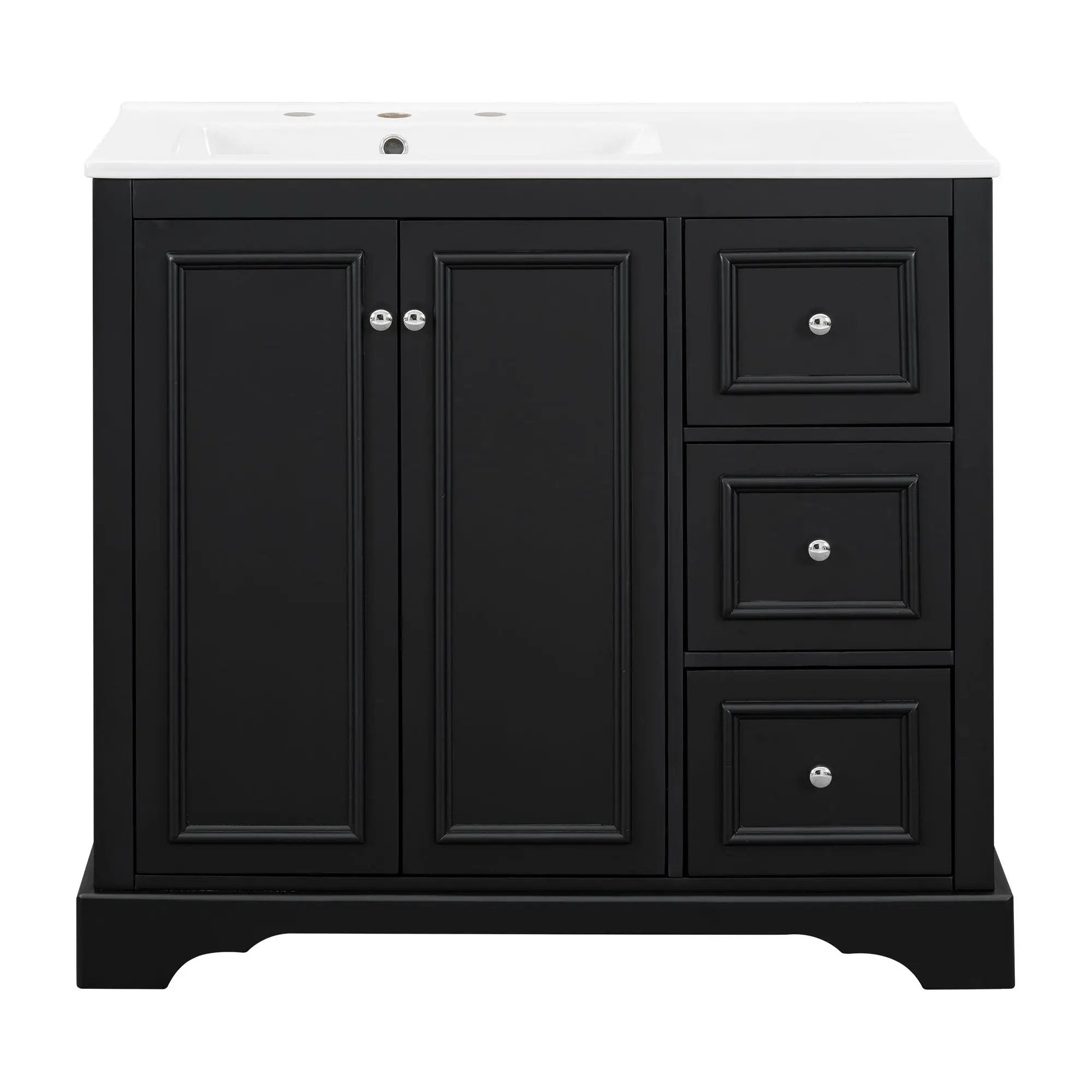 Bathroom Vanity With Sink, Soft-Close Doors, Adjustable U-Shelf, 3 Drawers by Unique Piece Furniture