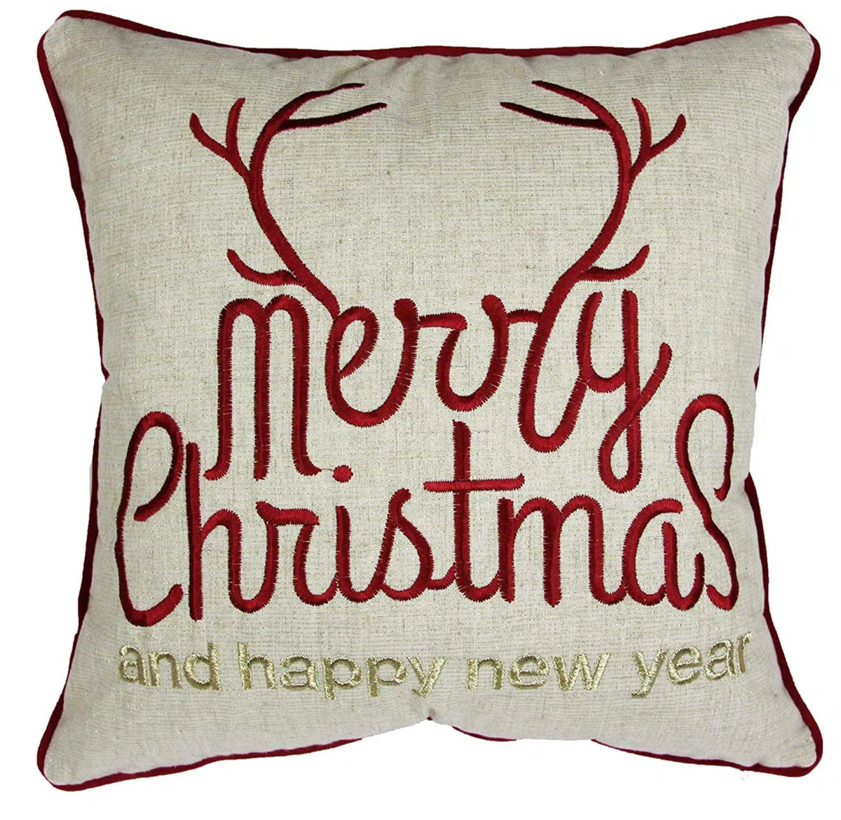 Gold Christmas Throw Pillow with Embroidery - Merry Christmas and Happy New Year, photo 6 of 6