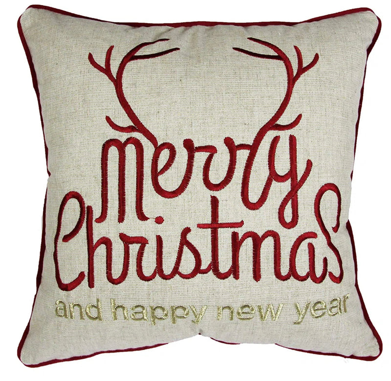 Gold Christmas Throw Pillow with Embroidery - Merry Christmas and Happy New Year, photo 6 of 6