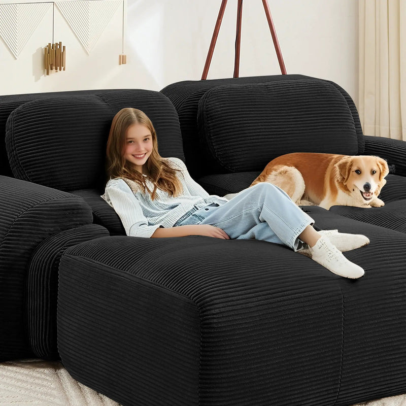 U-Shaped Modular Sofa with Breathable Corduroy Fabric by HouseOfZazla
