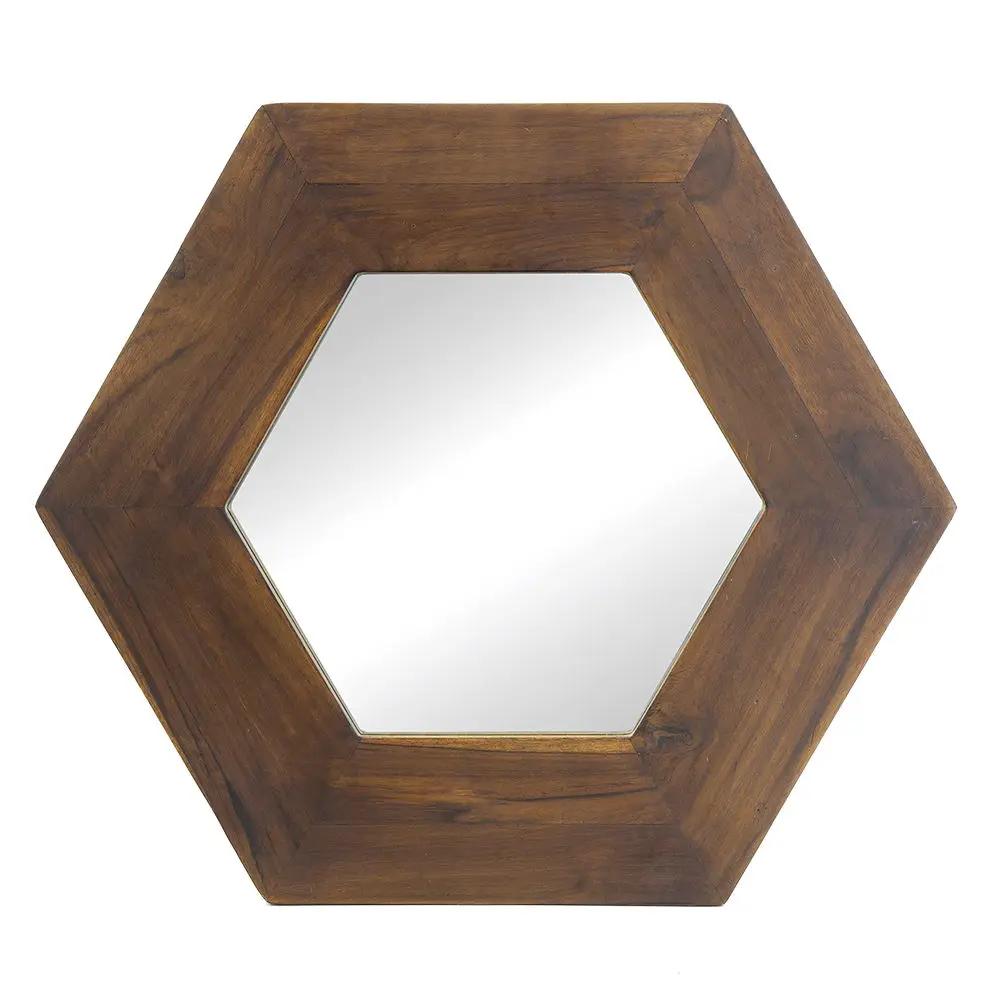 Hexagon Mirror With Natural Wood Frame, Wall Decor For Living Room Bathroom Hallway by HouseOfZazla