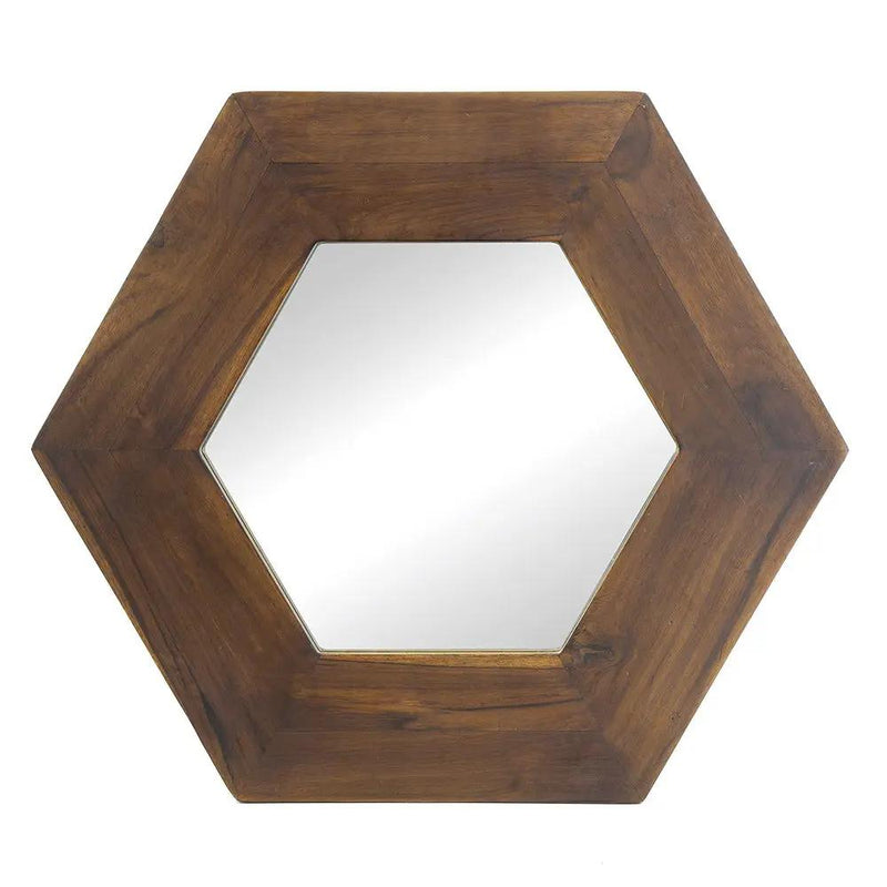 Hexagon Mirror With Natural Wood Frame, Wall Decor For Living Room Bathroom Hallway by HouseOfZazla