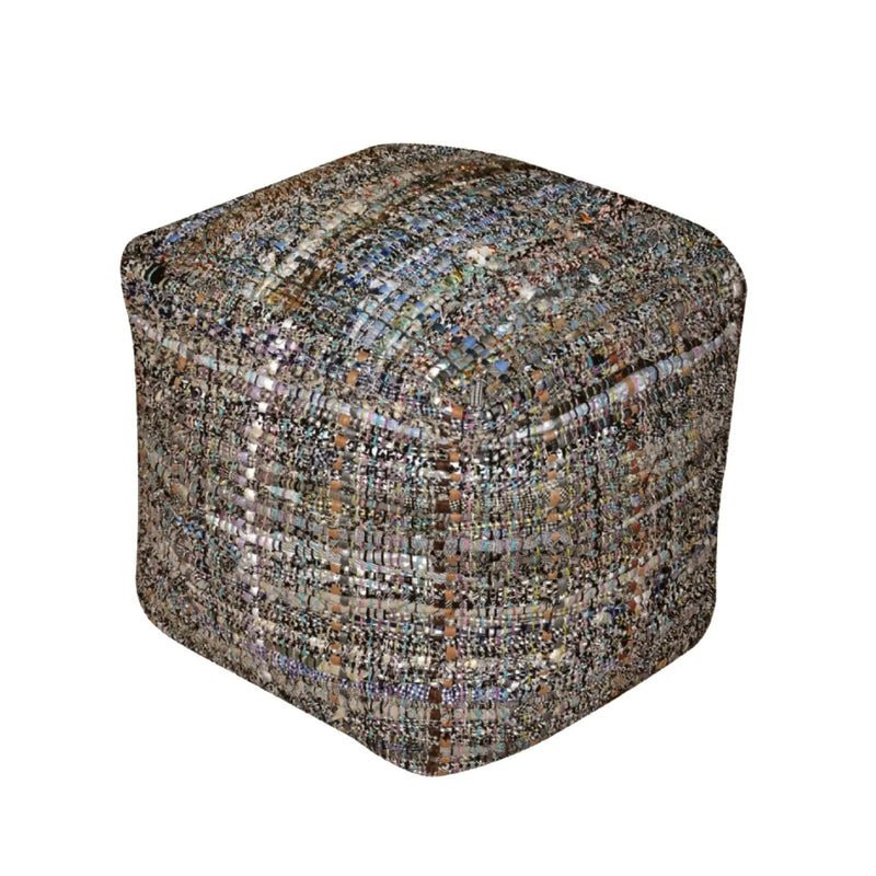 Koki - Handcrafted Fabric Pouf Recycled Denim And Paper Chindi - Khaki by Unique Piece Furniture
