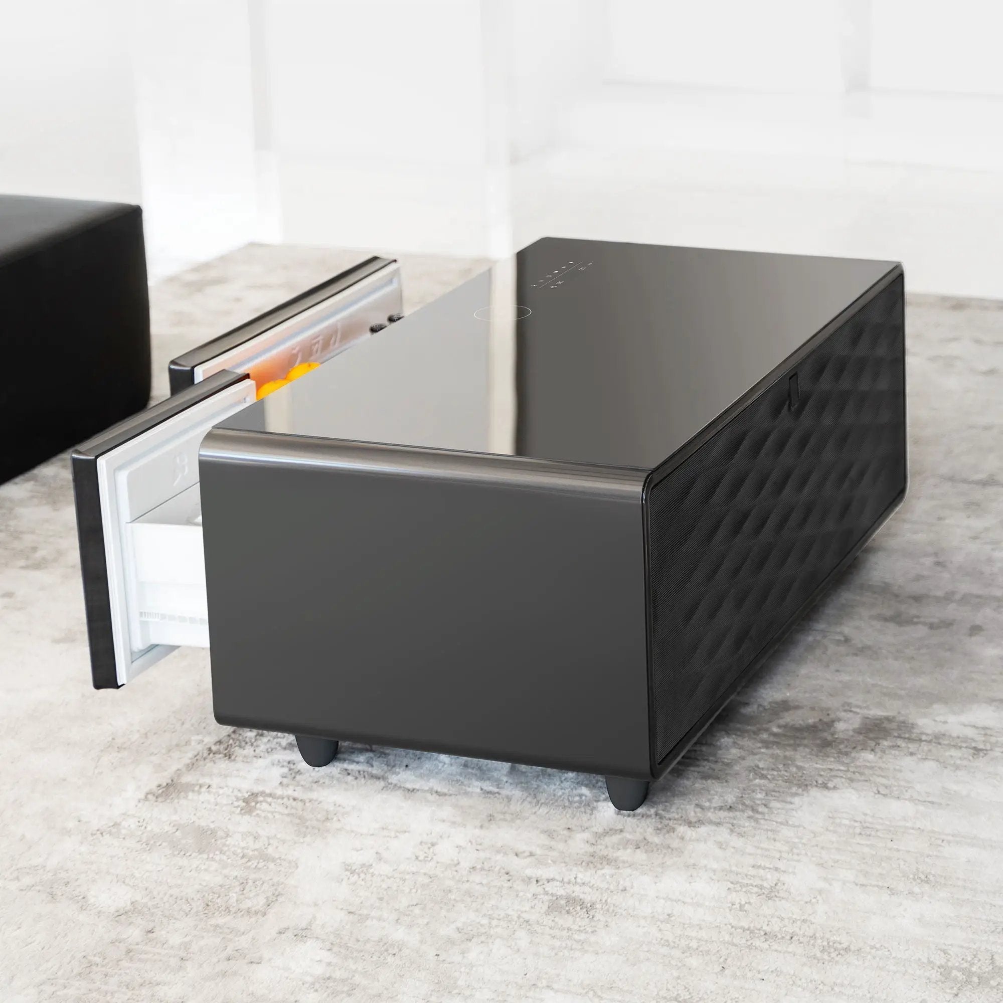 Modern Smart Coffee Table With Built-In Fridge - tooth Speaker, Wireless Charging, Touch Control Panel, USB Interface, Outlet Protection, Atmosphere Light by HouseOfZazla
