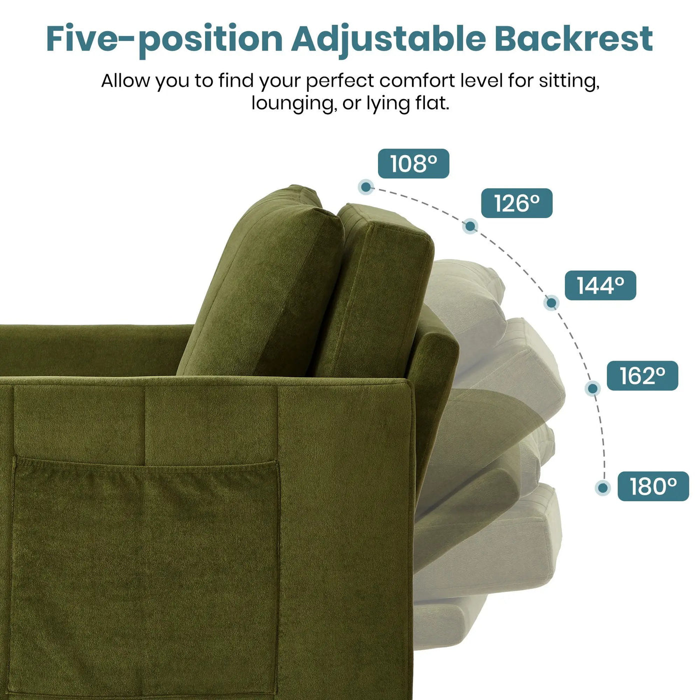 Upholstered Convertible Sleeper Sofa With 5 Position Backrest, Side Pockets, Storage by Unique Piece Furniture