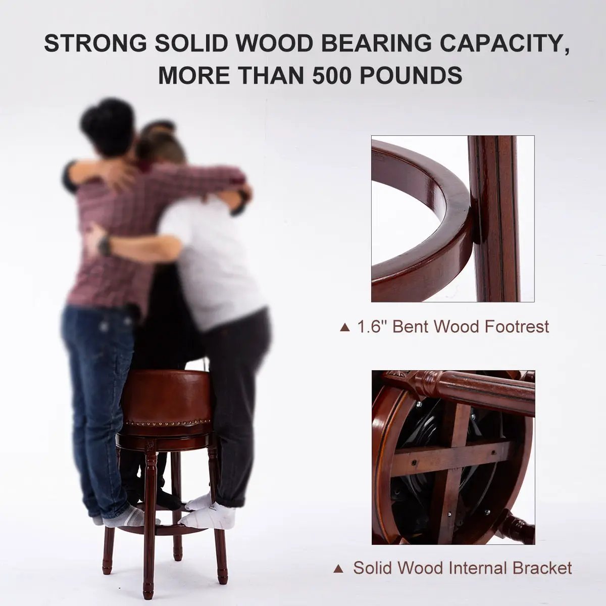 29.5'' Cow Top Wooden Bar Stool, 360 Degree Swivel Bar Height Chair With Backs For Home Kitchen Counter by Unique Piece Furniture