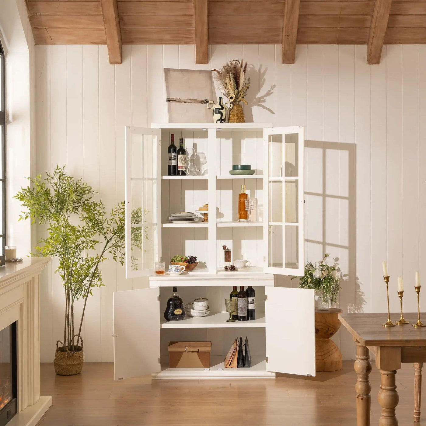 Retro Style Hutch Cabinet With Glass Door, China Cabinet For Home by HouseOfZazla