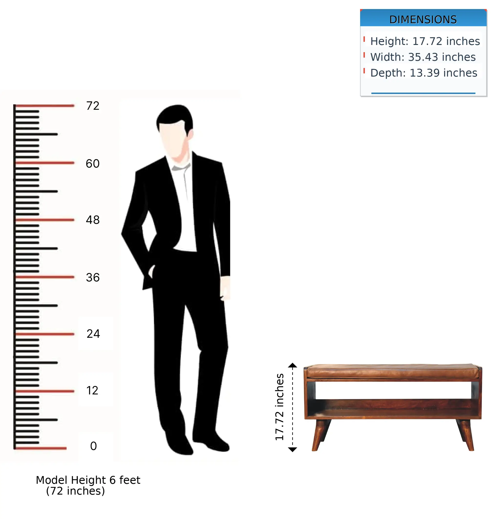 Solid Wood Chestnut Bench with Leather Seat Pad by HouseOfZazla
