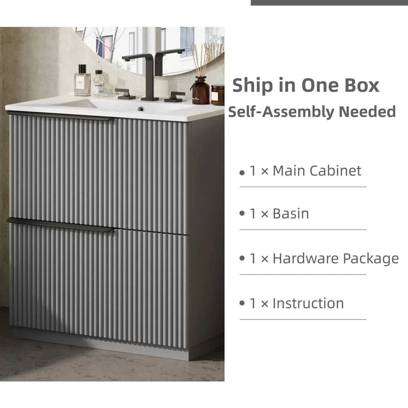 Fluted Bathroom Vanity With Ceramic Sink, Freestanding Cabinet by HouseOfZazla