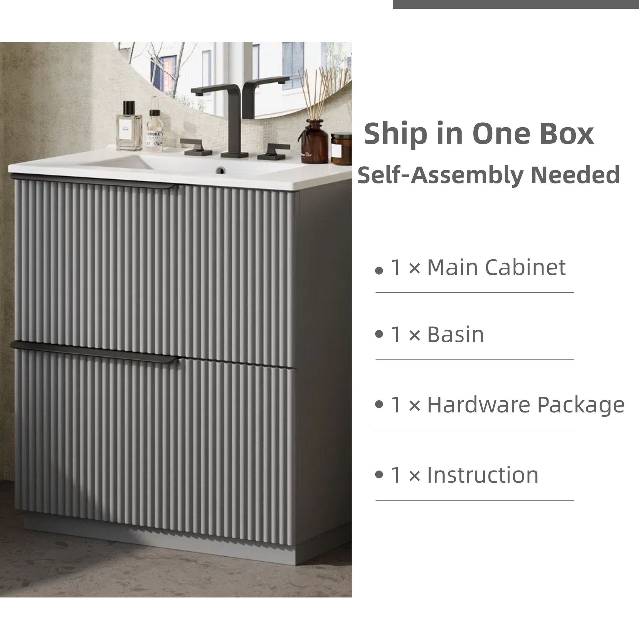 Fluted Bathroom Vanity With Ceramic Sink, Freestanding Cabinet by HouseOfZazla