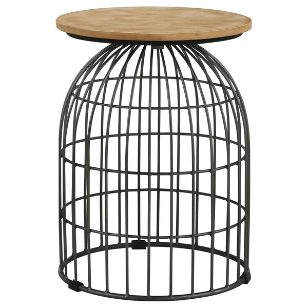 Bernardo Round Wire Frame Side Table Natural and Gunmetal