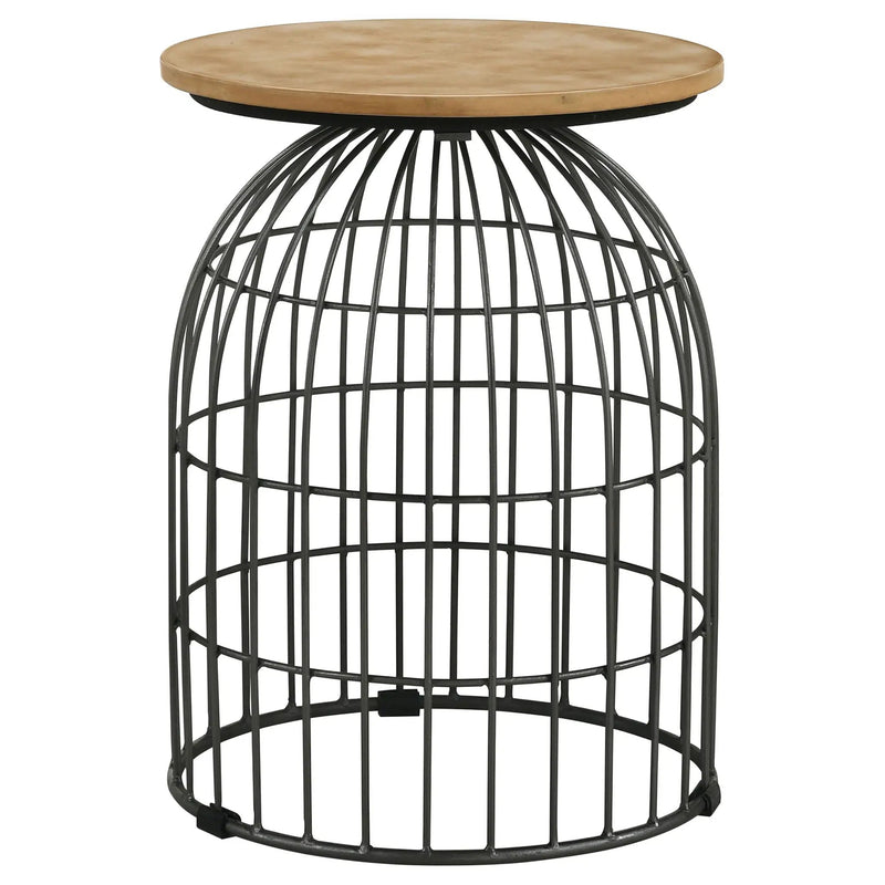 Bernardo Round Wire Frame Side Table Natural and Gunmetal by Unique Piece Furniture